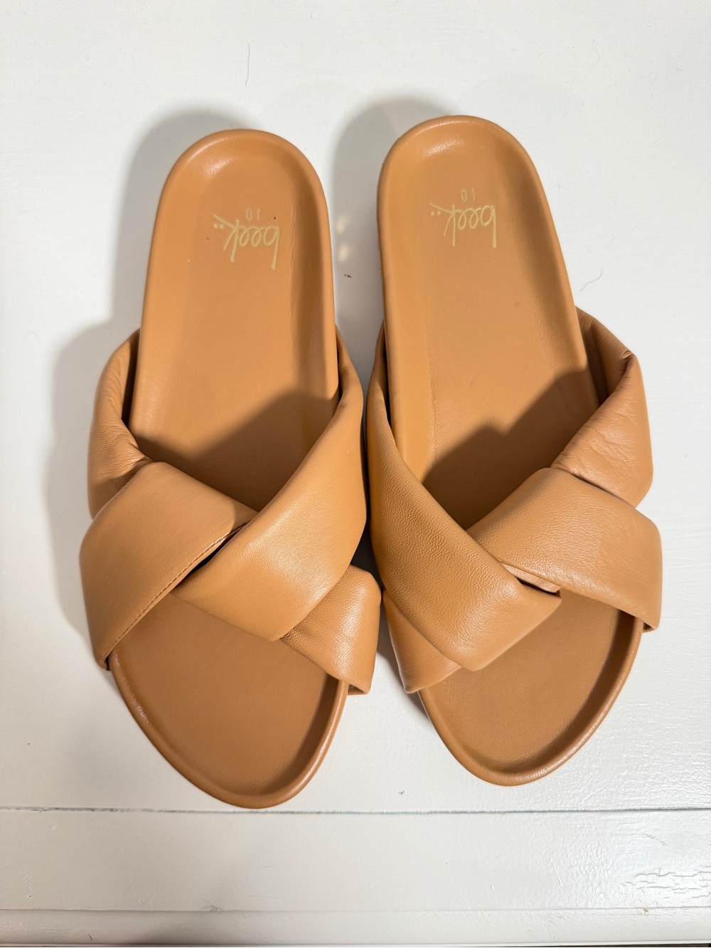 beek Tan Cross-Band Slide Sandals for Women
